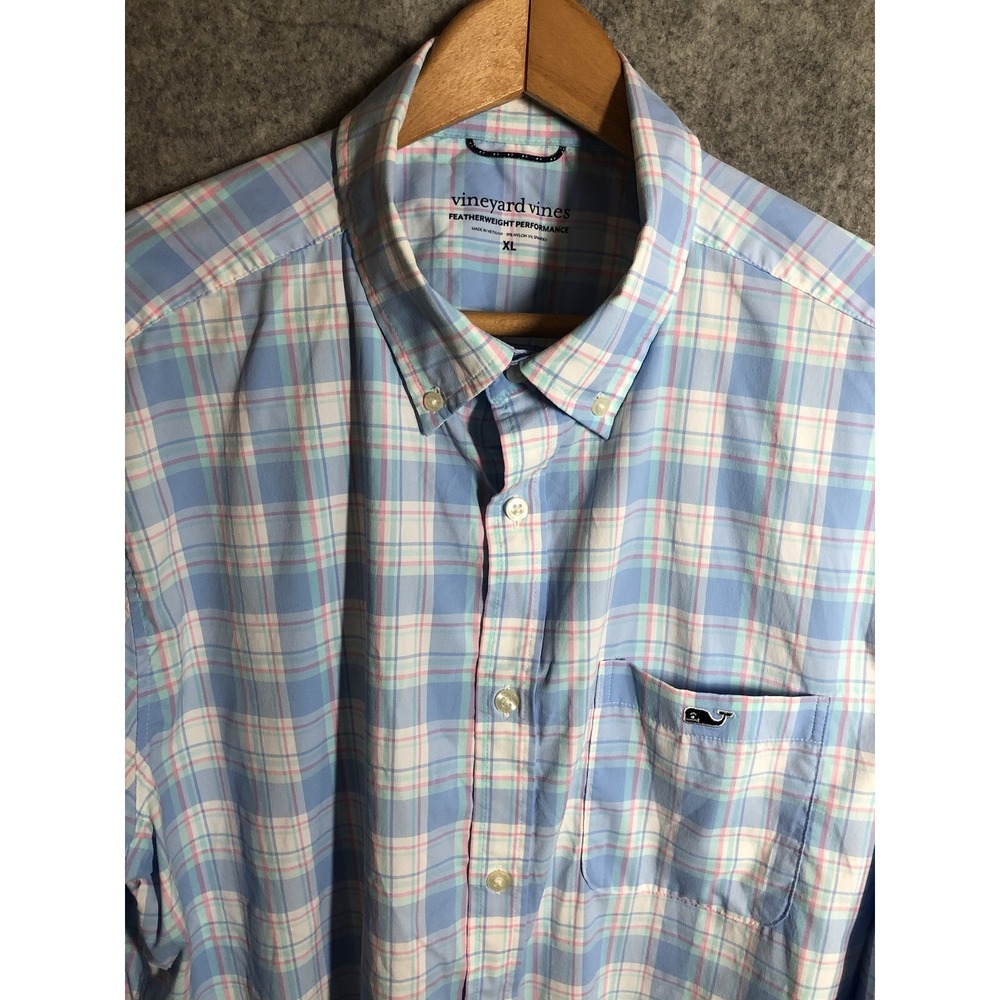Vineyard Vines Shirt Mens XL Blue Plaid Featherweight Performance Career Classic